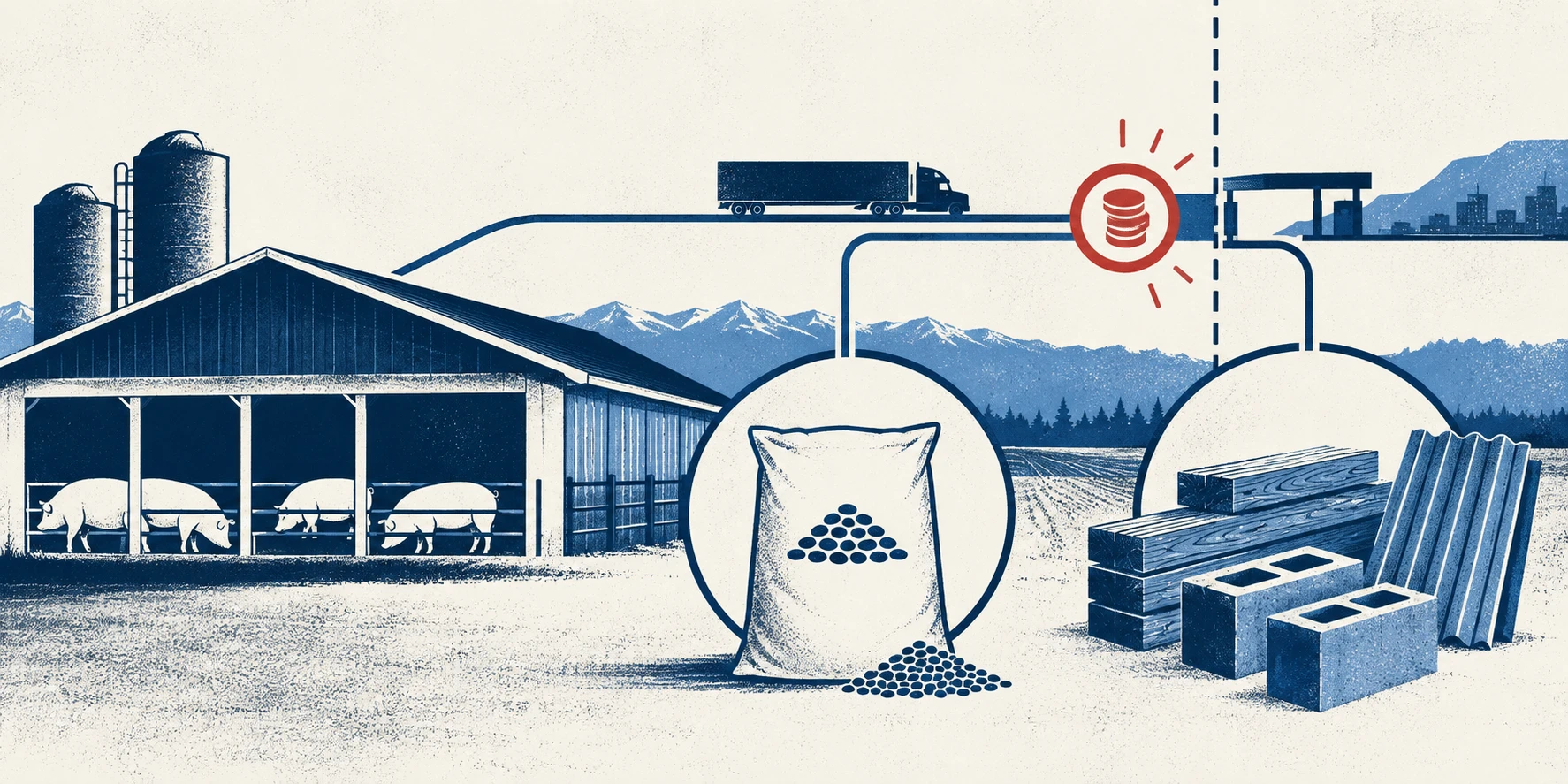 Alberta Pork urges producers to assess input exposure under new retaliatory tariffs. Editorial illustration.