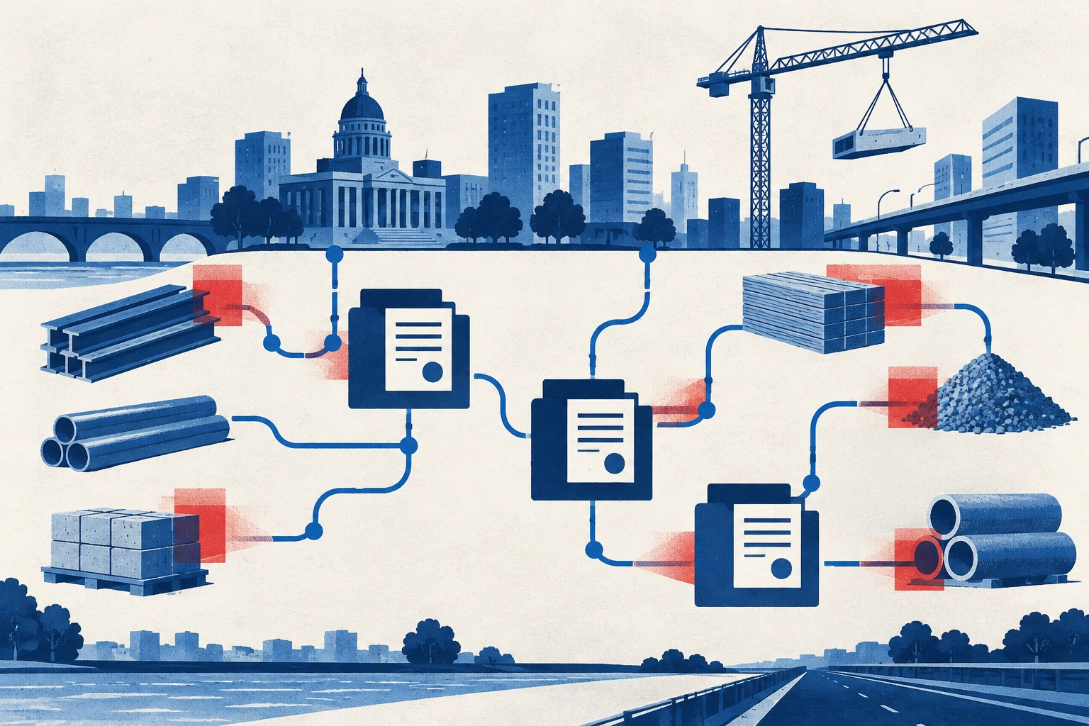Calgary estimates up to $466 million in tariff-related costs across active procurement contracts. Editorial illustration.