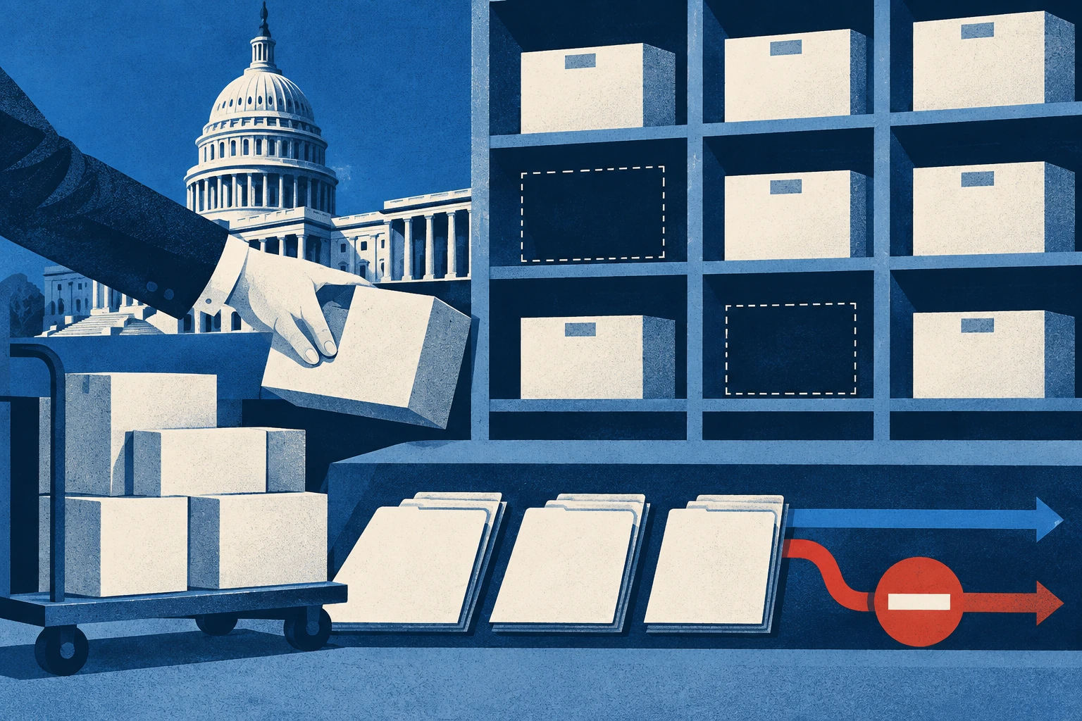 Trump Directs U.S. Procurement Agency to Remove Canadian-Origin Products From Award Schedules. Editorial illustration.