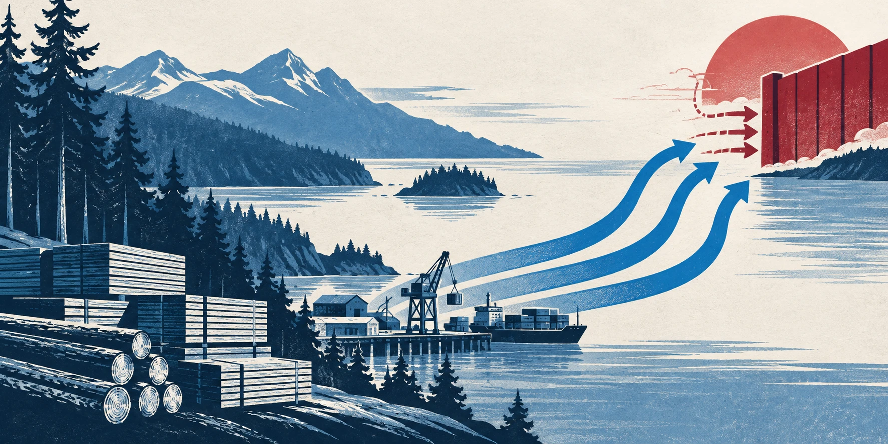 Eby backs Ottawa counter-tariffs as B.C. warns trade dispute will deepen losses. Editorial illustration.