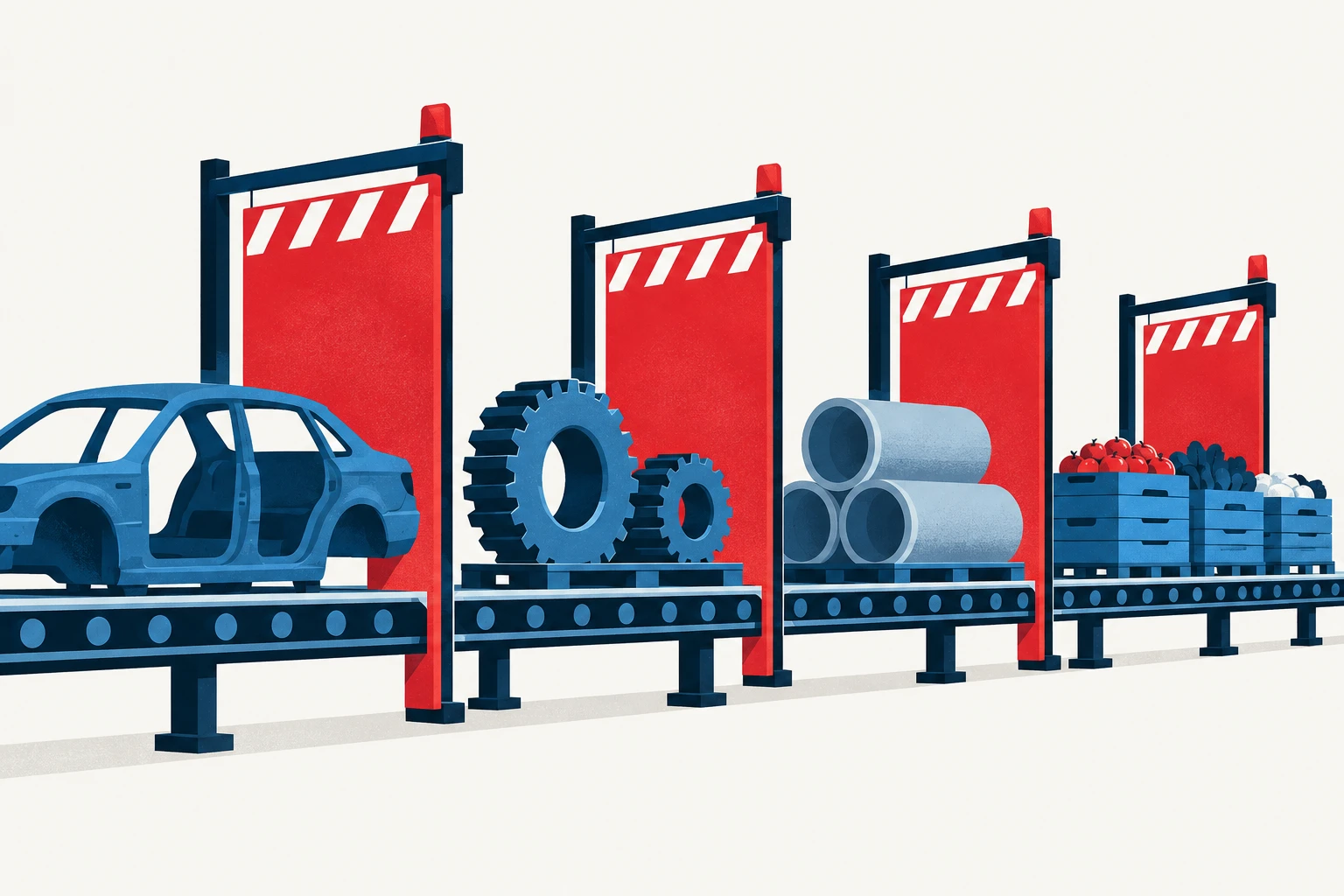 Editorial illustration representing: Michigan Manufacturers Flag Potential Exposure to Canada’s September 8 Counter-Tariffs