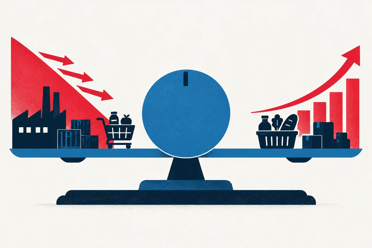 Editorial illustration representing: Bank of Canada Holds Policy Rate at 2.25% as New Tariffs Add Growth and Inflation Risks