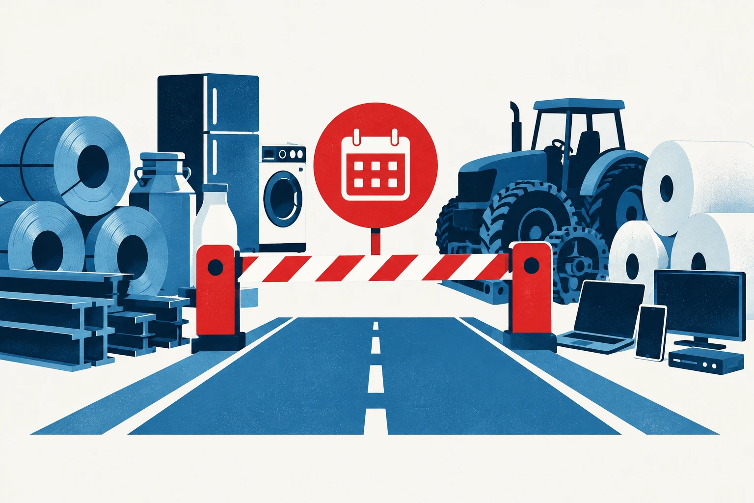 Editorial illustration representing: Canada Announces Retaliatory Tariffs on $27.6B of U.S. Goods