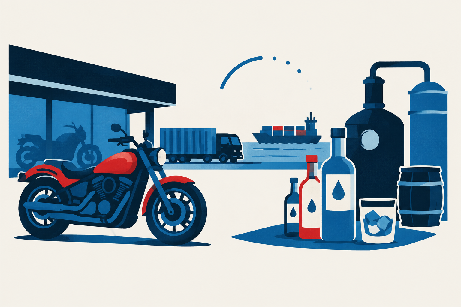 Editorial illustration representing: Newfoundland and Labrador firms adjust as tariffs and alcohol ban disrupt customer plans