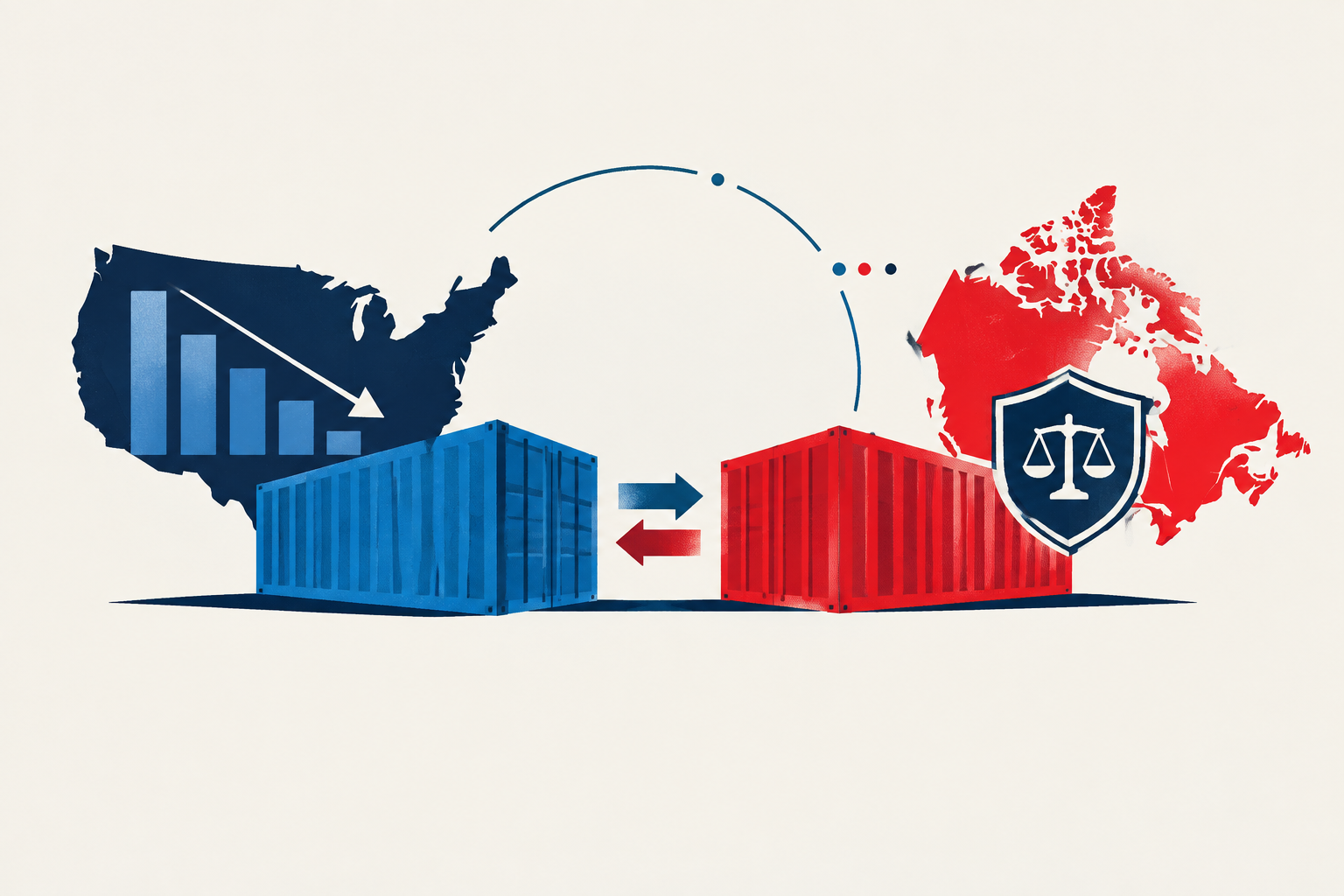 Editorial illustration representing: U.S. effective tariff rate settles below 7% as Canada retains USMCA cushion