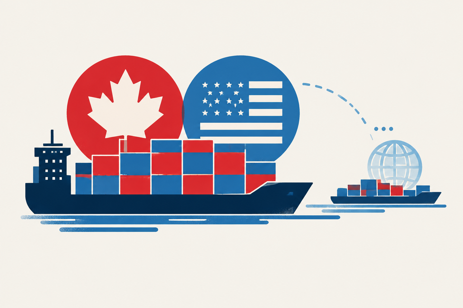 Editorial illustration representing: Canada’s Export Concentration Underscores Difficulty of Reducing U.S. Reliance