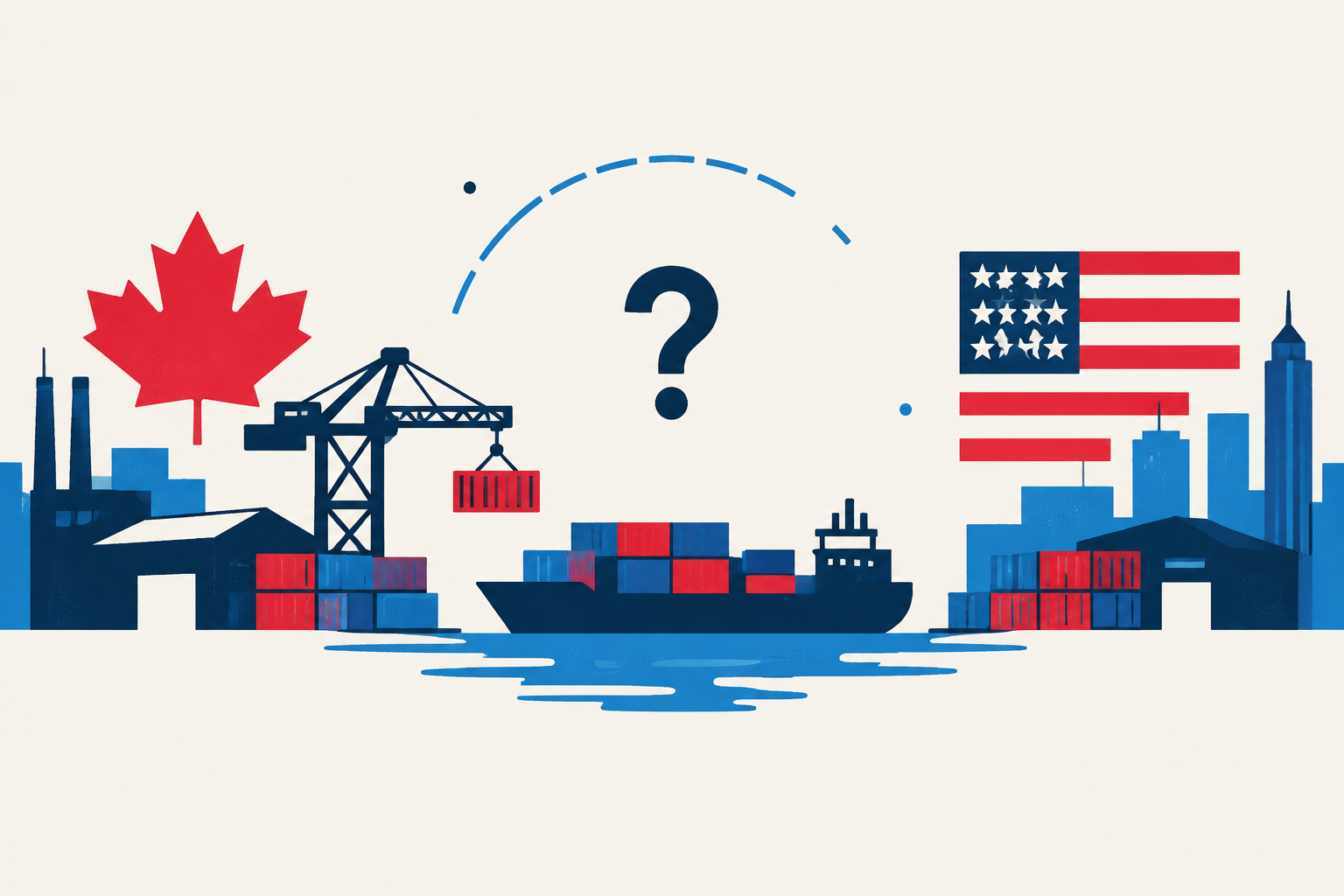 Editorial illustration representing: Business Council of Canada warns USMCA uncertainty could deter investment