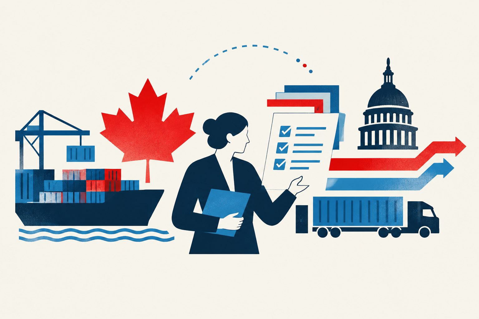 Editorial illustration representing: Legal Alert Flags Rising Compliance Burden From Rapid U.S. Economic Measures