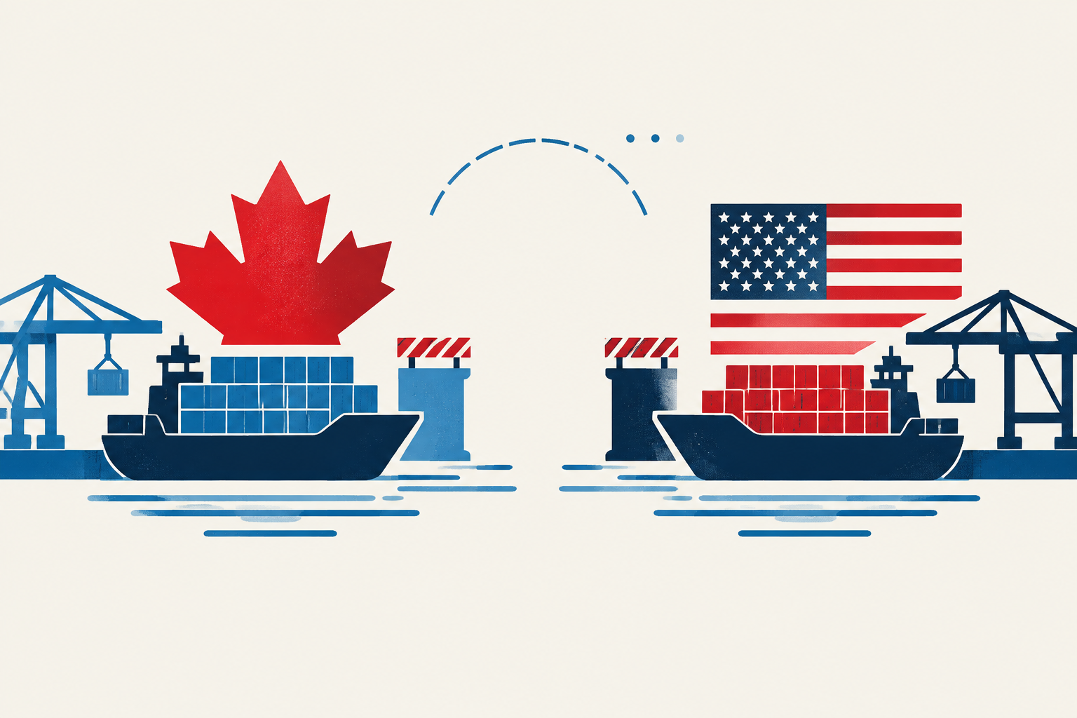 Editorial illustration representing: USTR signals no urgency for Canada trade deal as dispute risks deepen