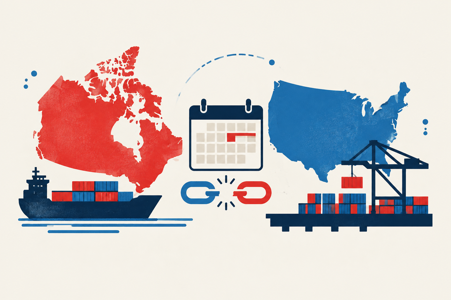 Editorial illustration representing: Trump Signals Expectation of Canada-U.S. Trade Deal Within Weeks