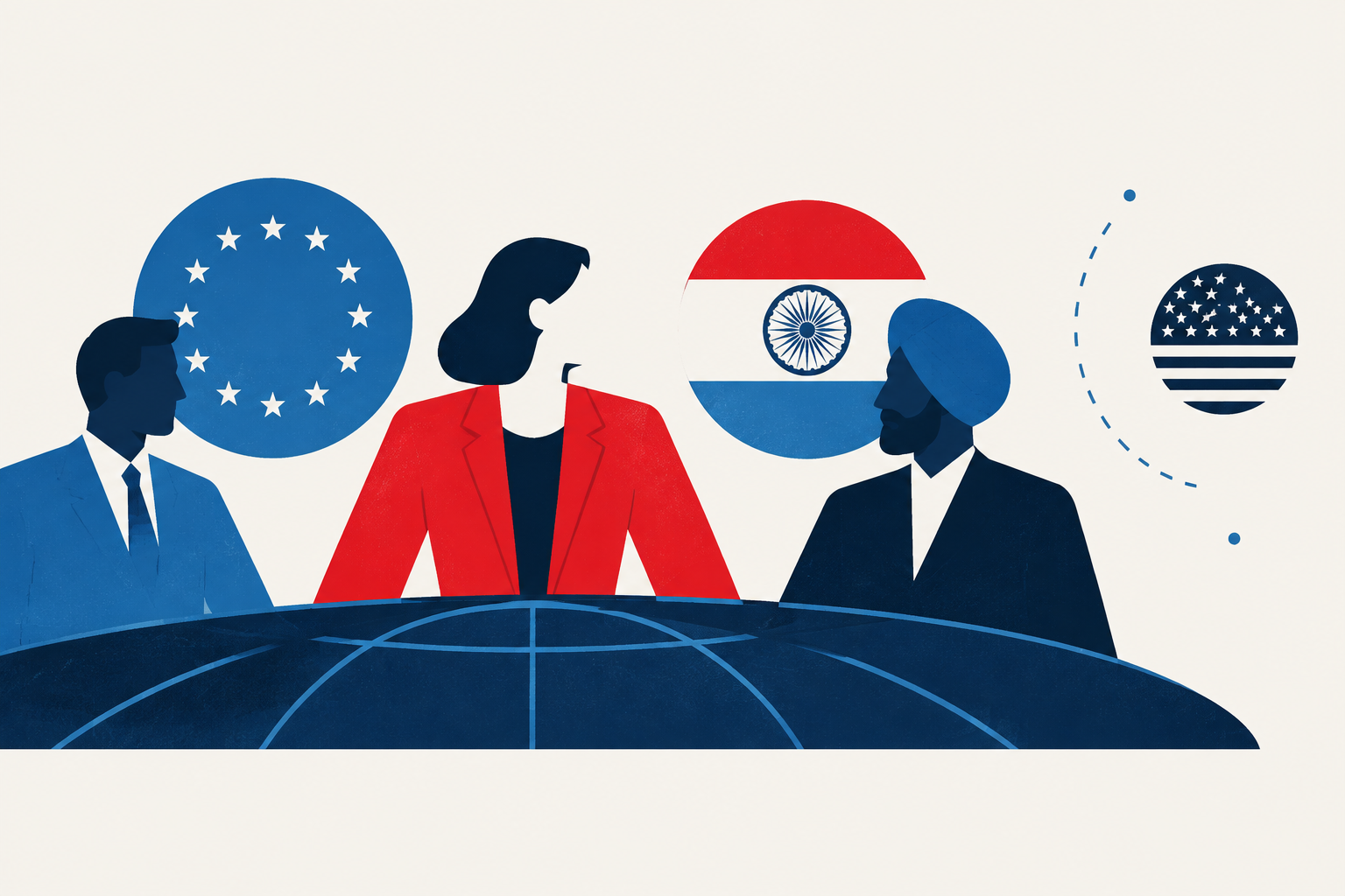 Editorial illustration representing: G20 trade meeting opens as Canada pursues diversification outside U.S. talks