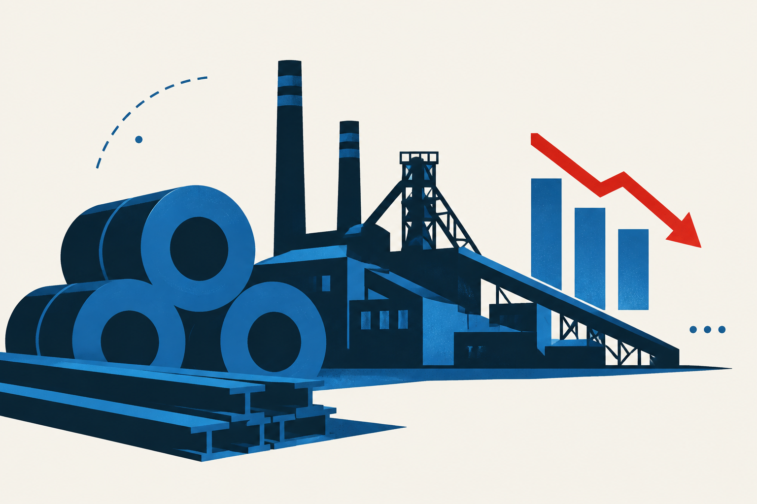 Editorial illustration representing: Stelco plans to idle Hamilton finishing operations as tariffs shrink demand