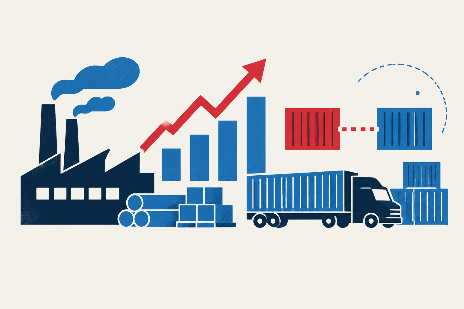 Editorial illustration representing: U.S. factory costs jump as manufacturers report Canada tariff disruption