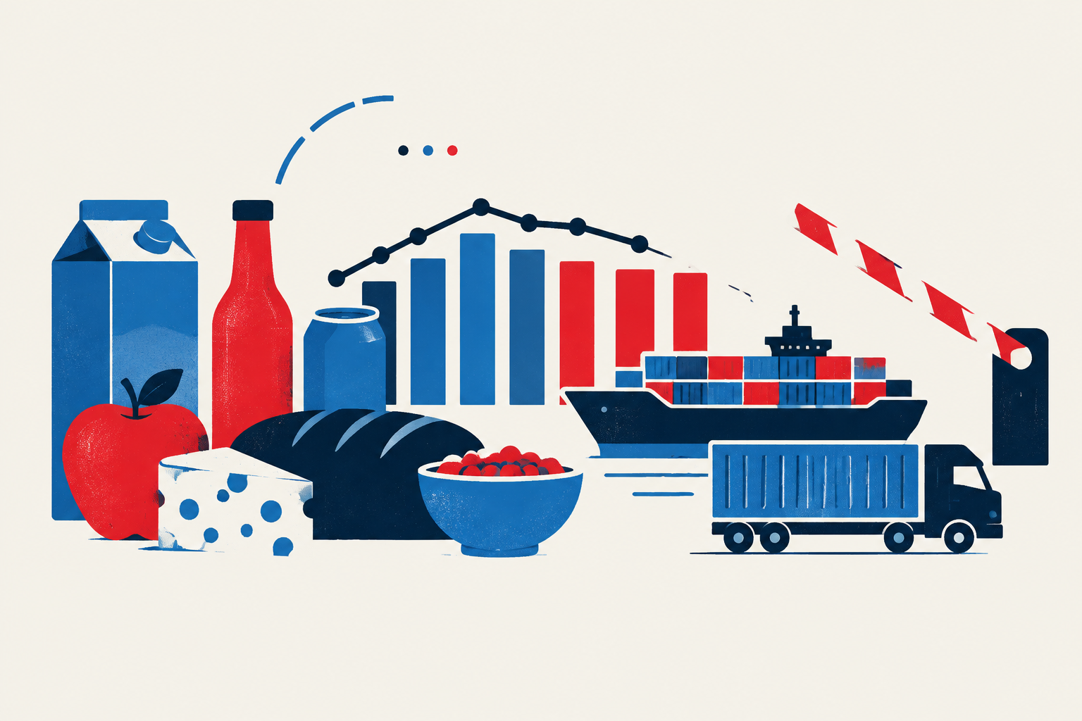 Editorial illustration representing: FCC finds food-sector sales growth masks trade and margin pressure