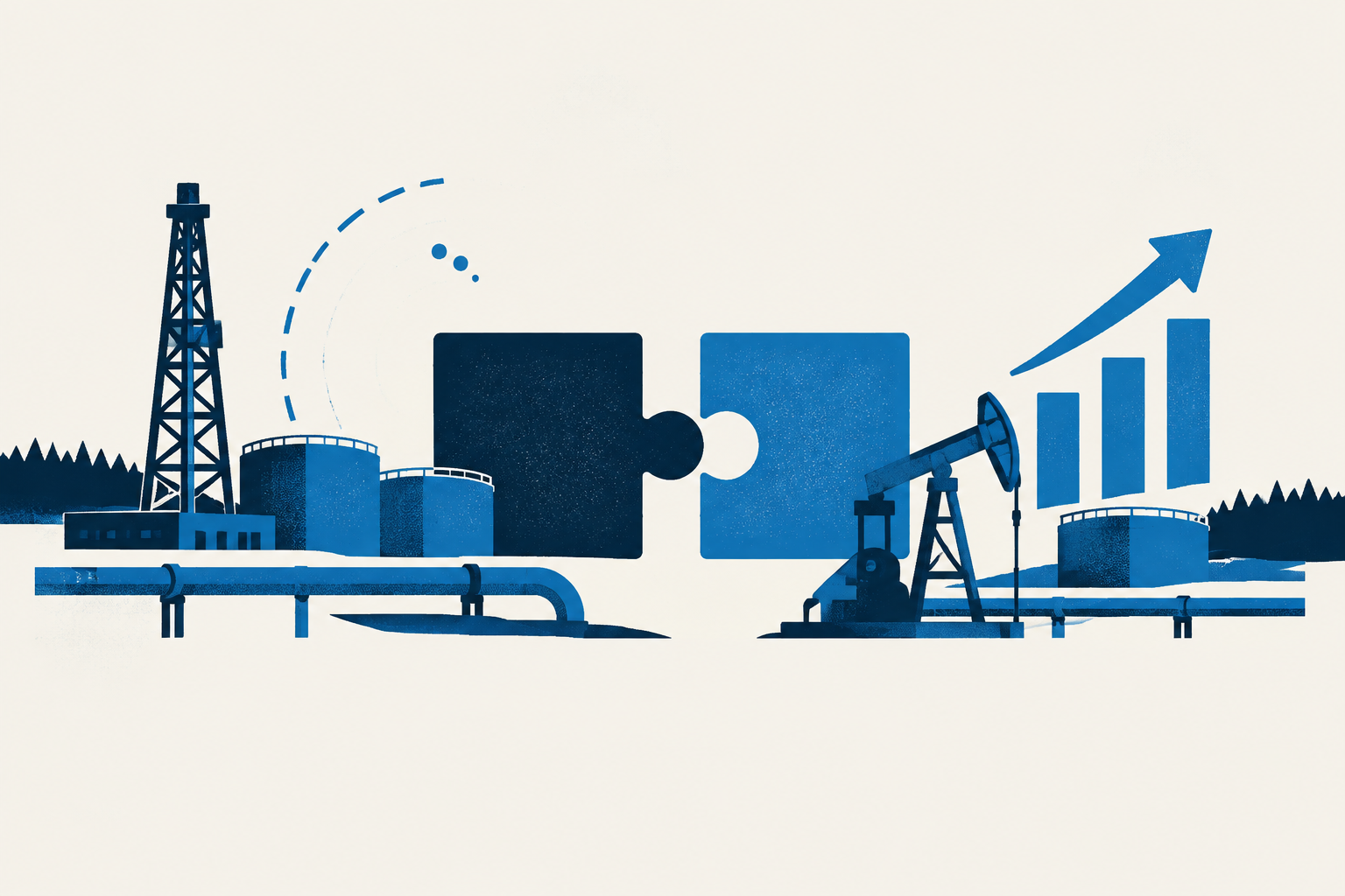 Editorial illustration representing: Cenovus agrees C$5.8B acquisition of Athabasca Oil
