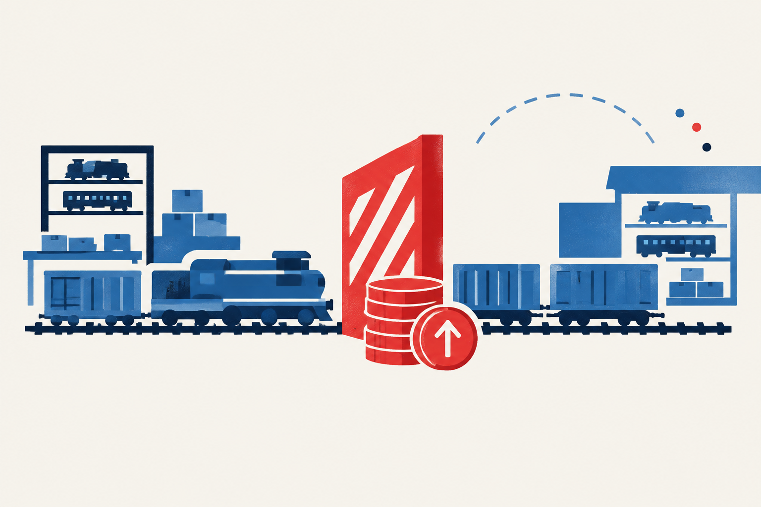 Editorial illustration representing: Small exporters warn tariff costs are shutting them out of the U.S. market