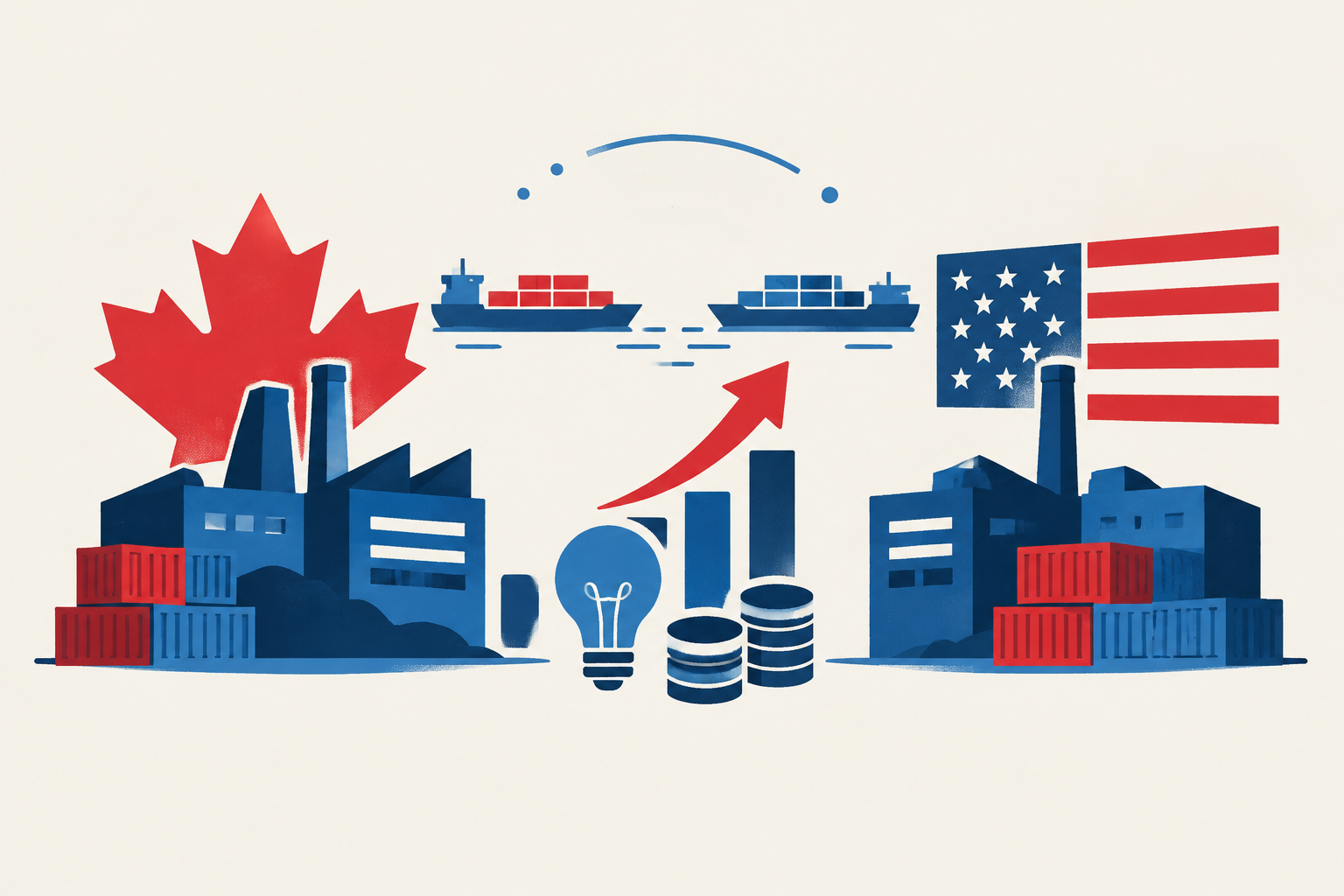 Editorial illustration representing: Competition Bureau links domestic rivalry to investment resilience amid U.S. trade tensions