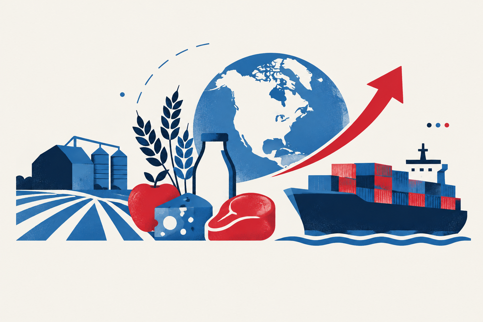 Editorial illustration representing: Canada and Ontario commit nearly $22 million to agri-food market diversification