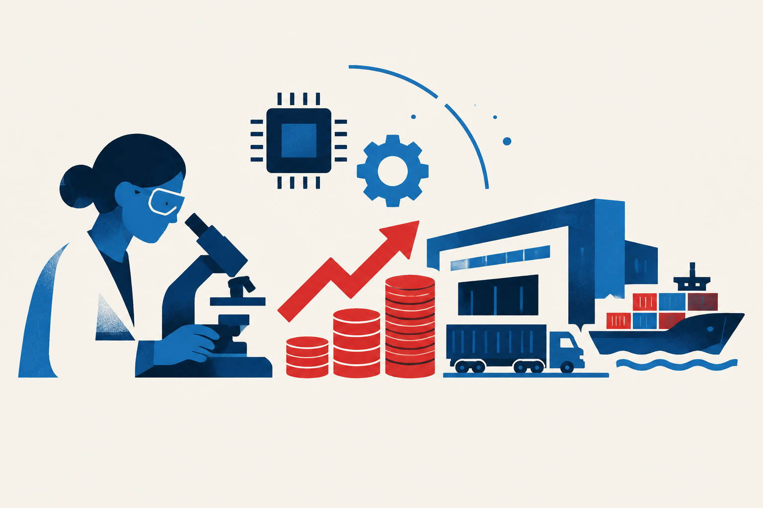 Editorial illustration representing: NRC IRAP reports $135 million in defence and dual-use technology support