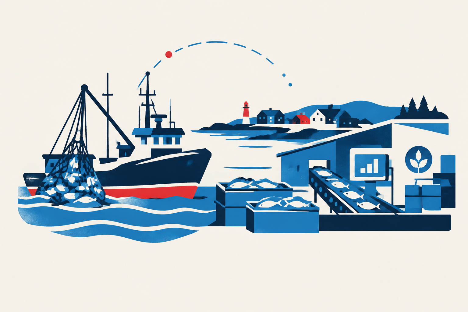 Editorial illustration representing: Ottawa and Atlantic provinces renew fisheries fund with more than $300 million commitment