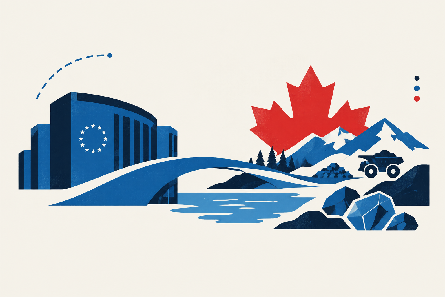 Editorial illustration representing: European Investment Bank seeks Canadian foreign-bank exemption