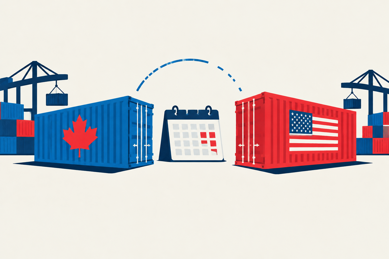 Editorial illustration representing: Canada sees no trade deal before U.S. midterms as tariff uncertainty persists