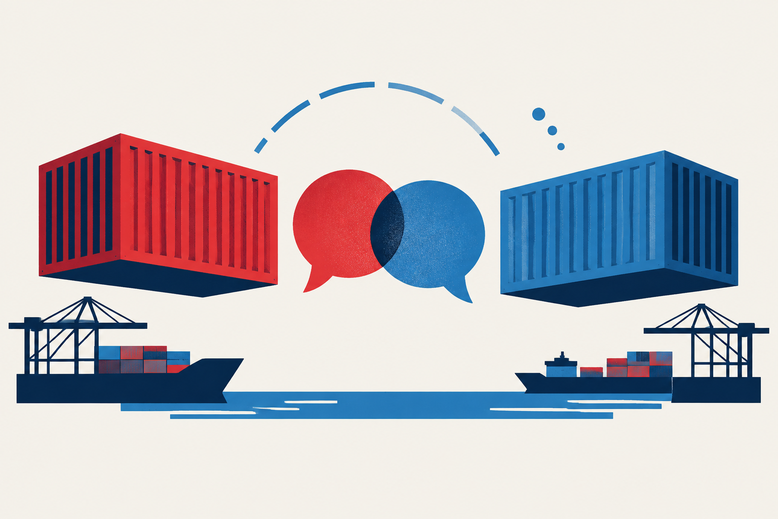 Editorial illustration representing: Hoekstra Says Canada-U.S. Tariff Levels Remain Under Negotiation